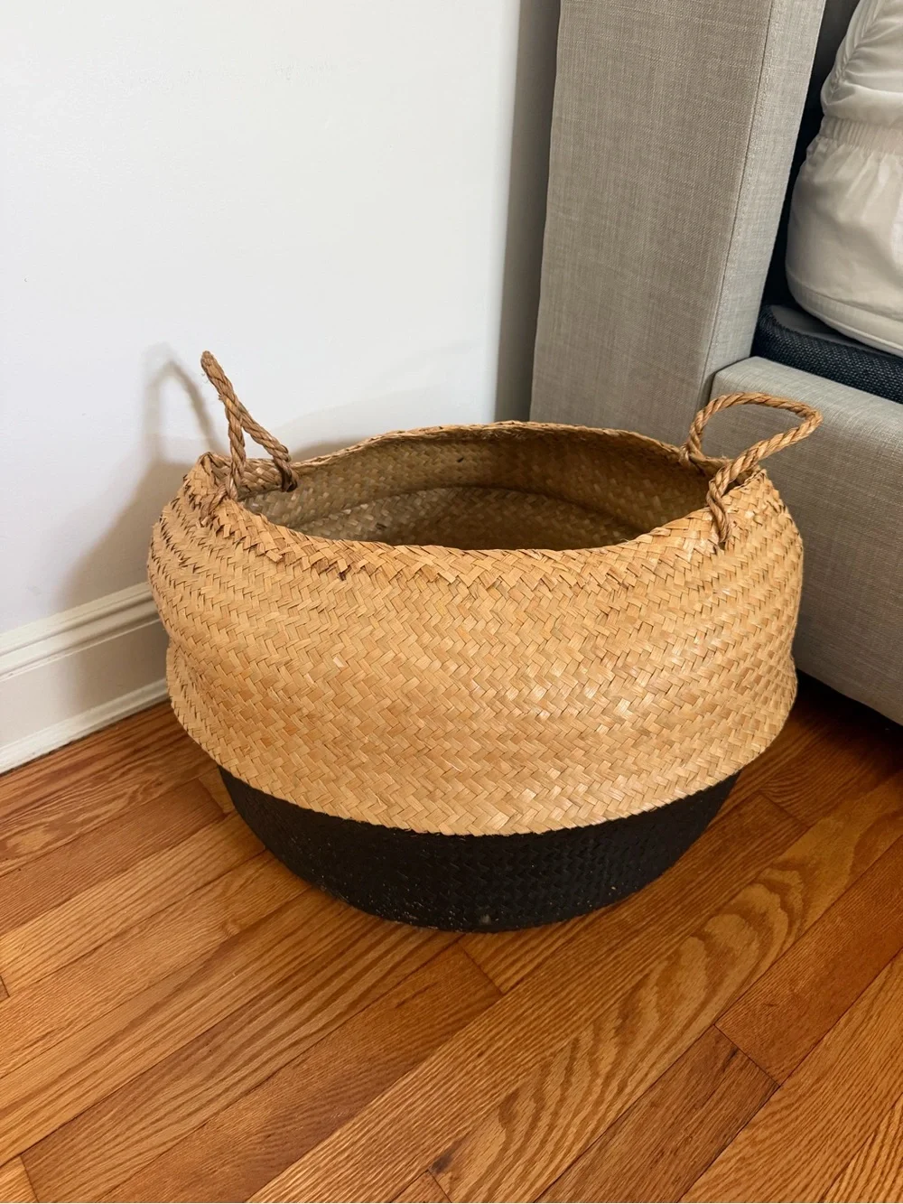 Natural Two-Tone Seagrass Storage Basket - Black & Natural